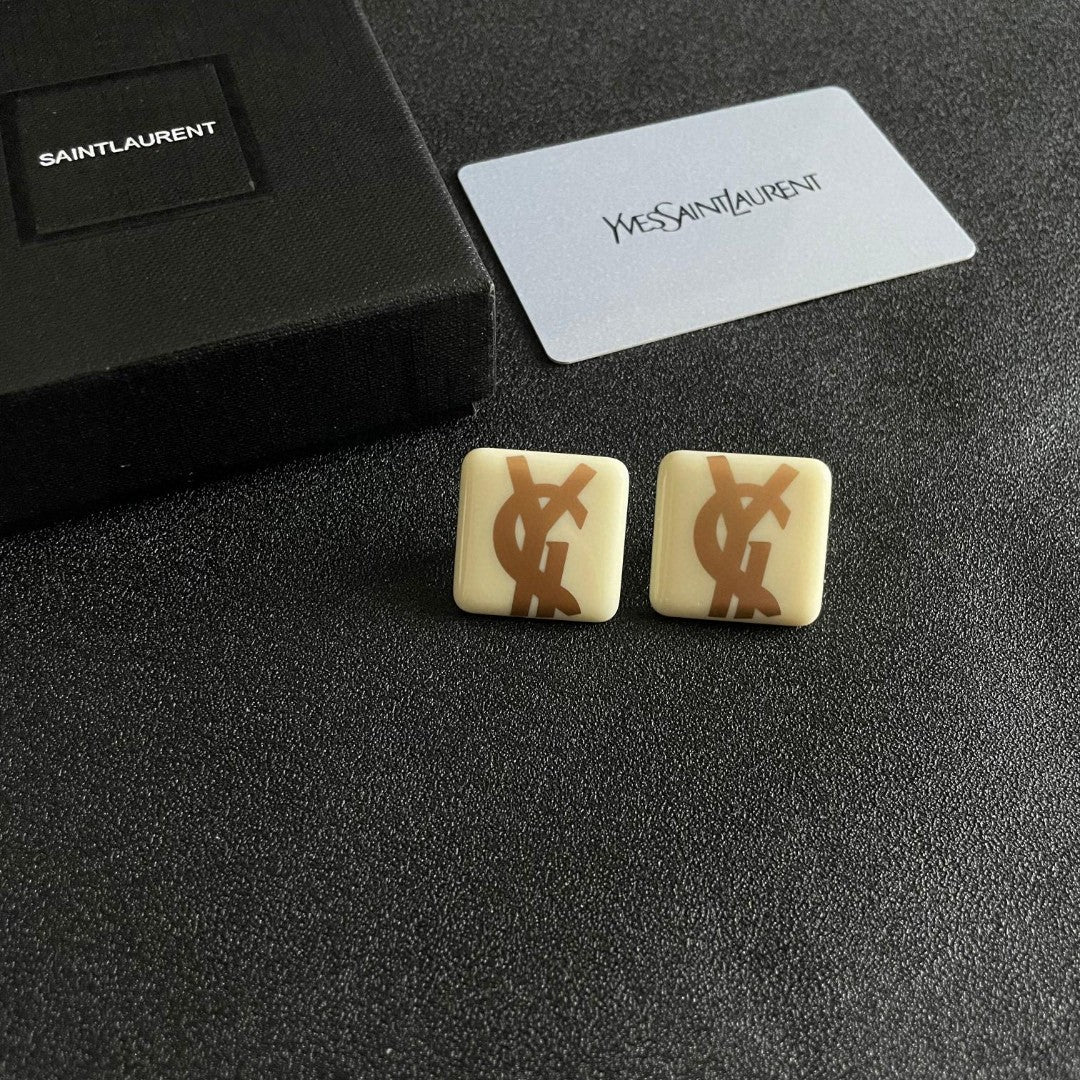 Letter Emblem Stud Earrings in Polished Metal-Tone – Design 018 styled product view
