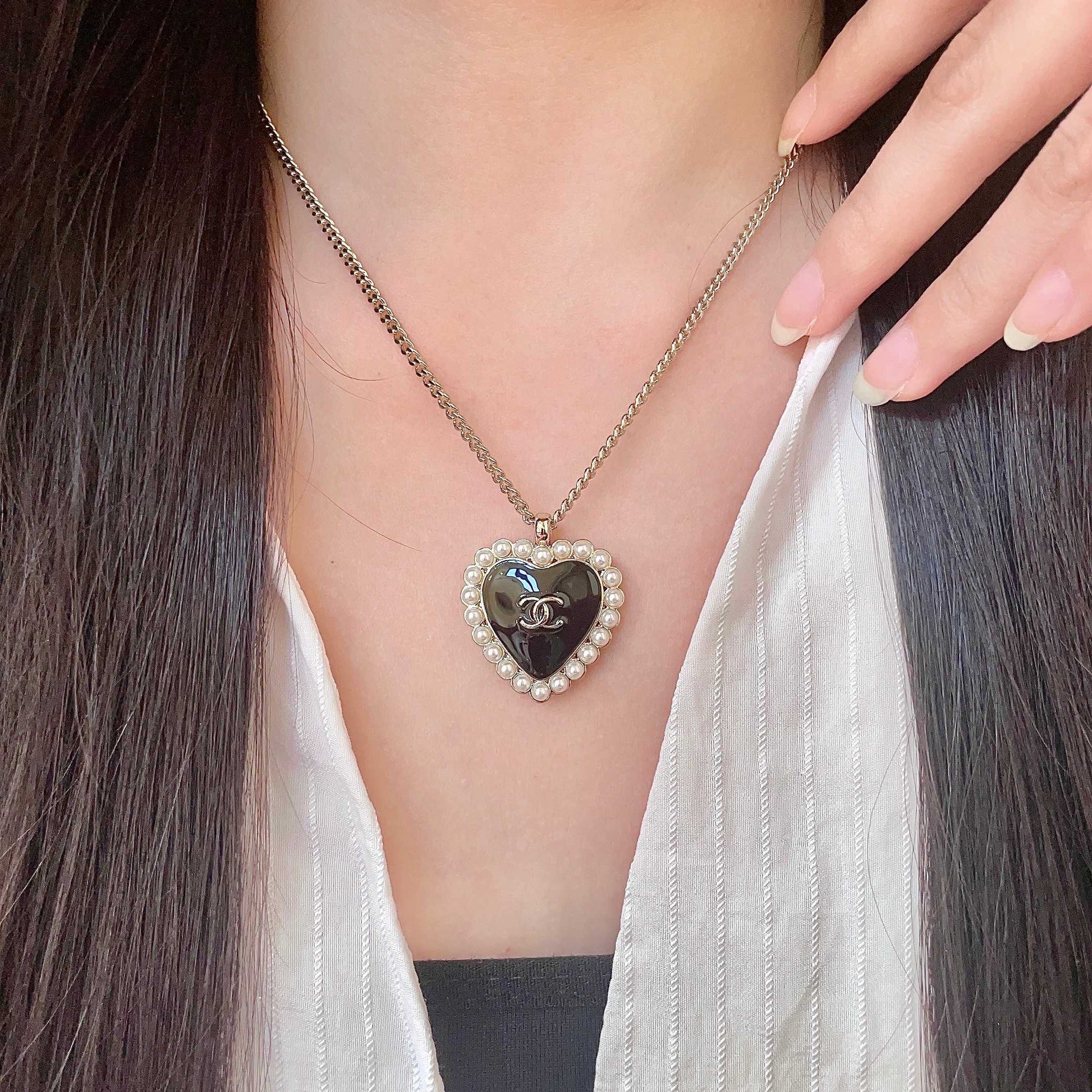 Double-C Emblem Pearl-Detail Pendant Necklace – Pearl Detail – Design 024 main product view