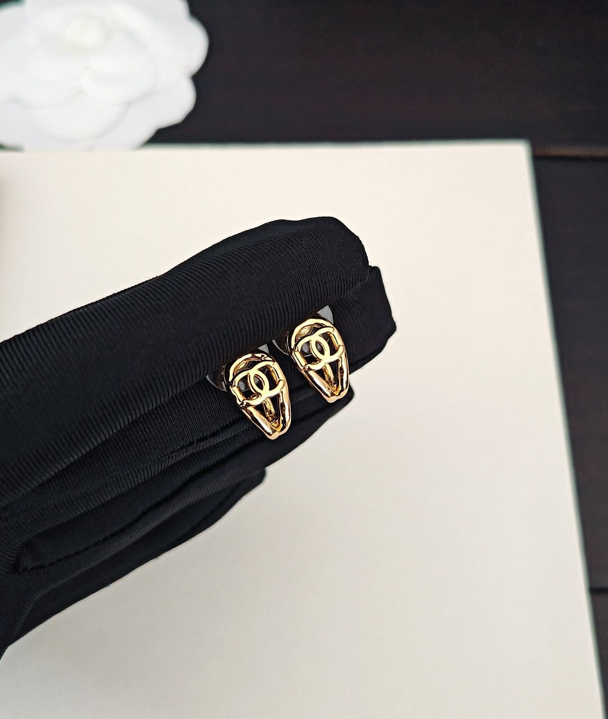 Signature Emblem Statement Earrings in Gold-Tone – Design 010 detail view