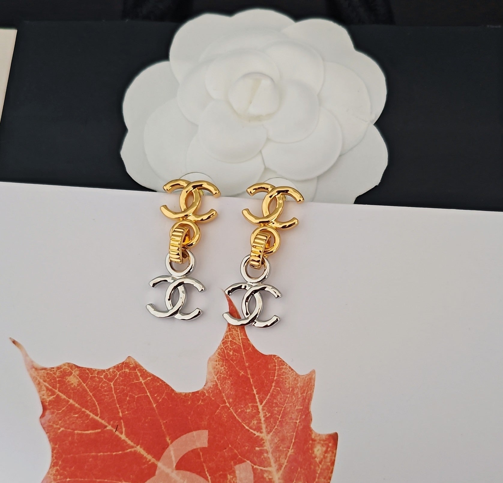 Signature Emblem Statement Earrings in Gold-Tone – Design 009 close-up detail