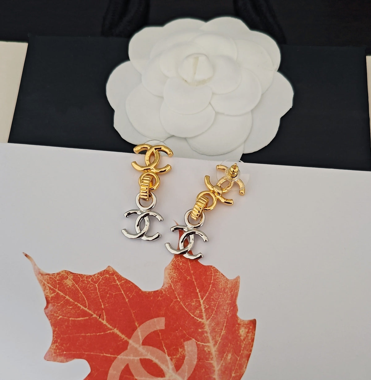 Signature Emblem Statement Earrings in Gold-Tone – Design 009 styled product view
