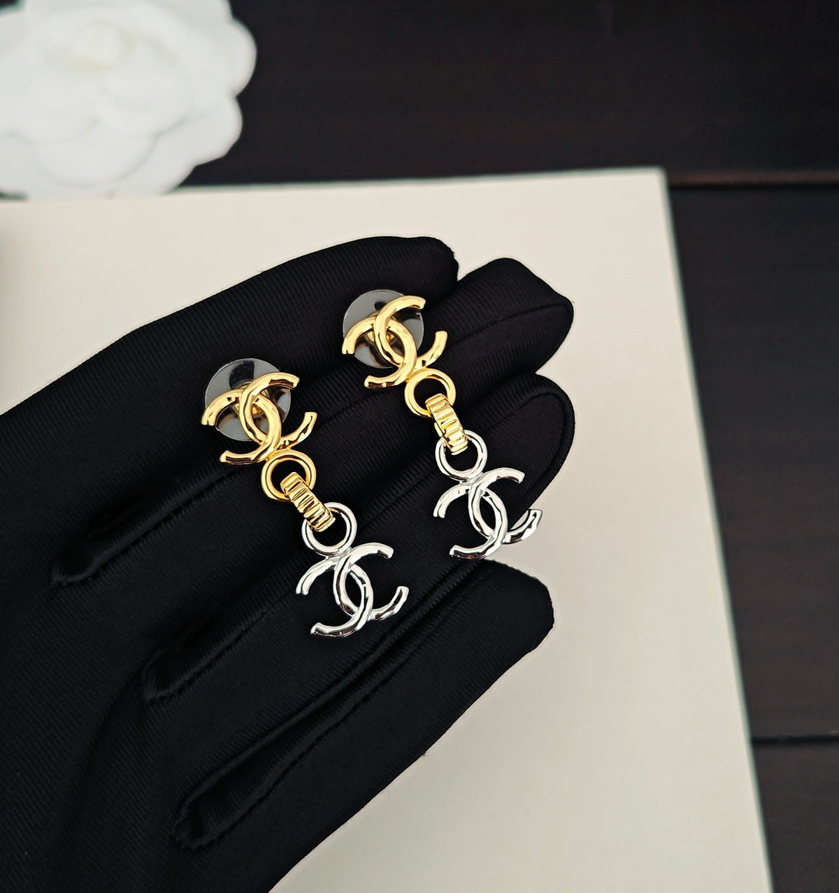 Signature Emblem Statement Earrings in Gold-Tone – Design 009 detail view