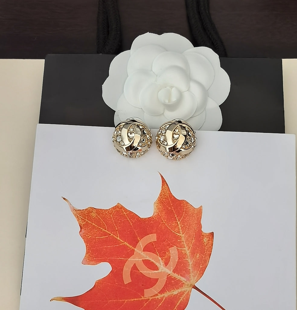 Signature Emblem Crystal-Accent Stud Earrings – Design 012 styled product view