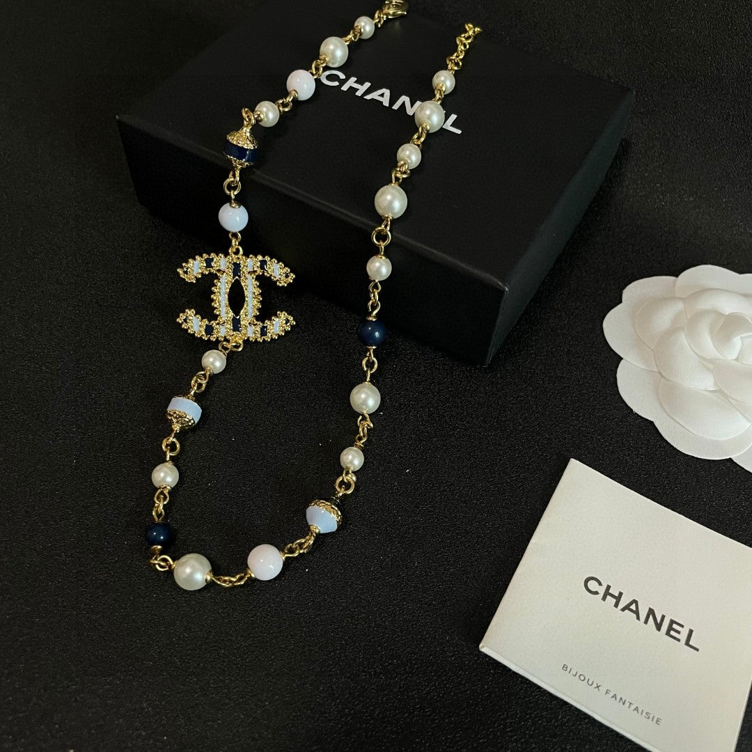 Double-C Emblem Pearl-Detail Pendant Necklace – Pearl Detail – Design 011 main product view