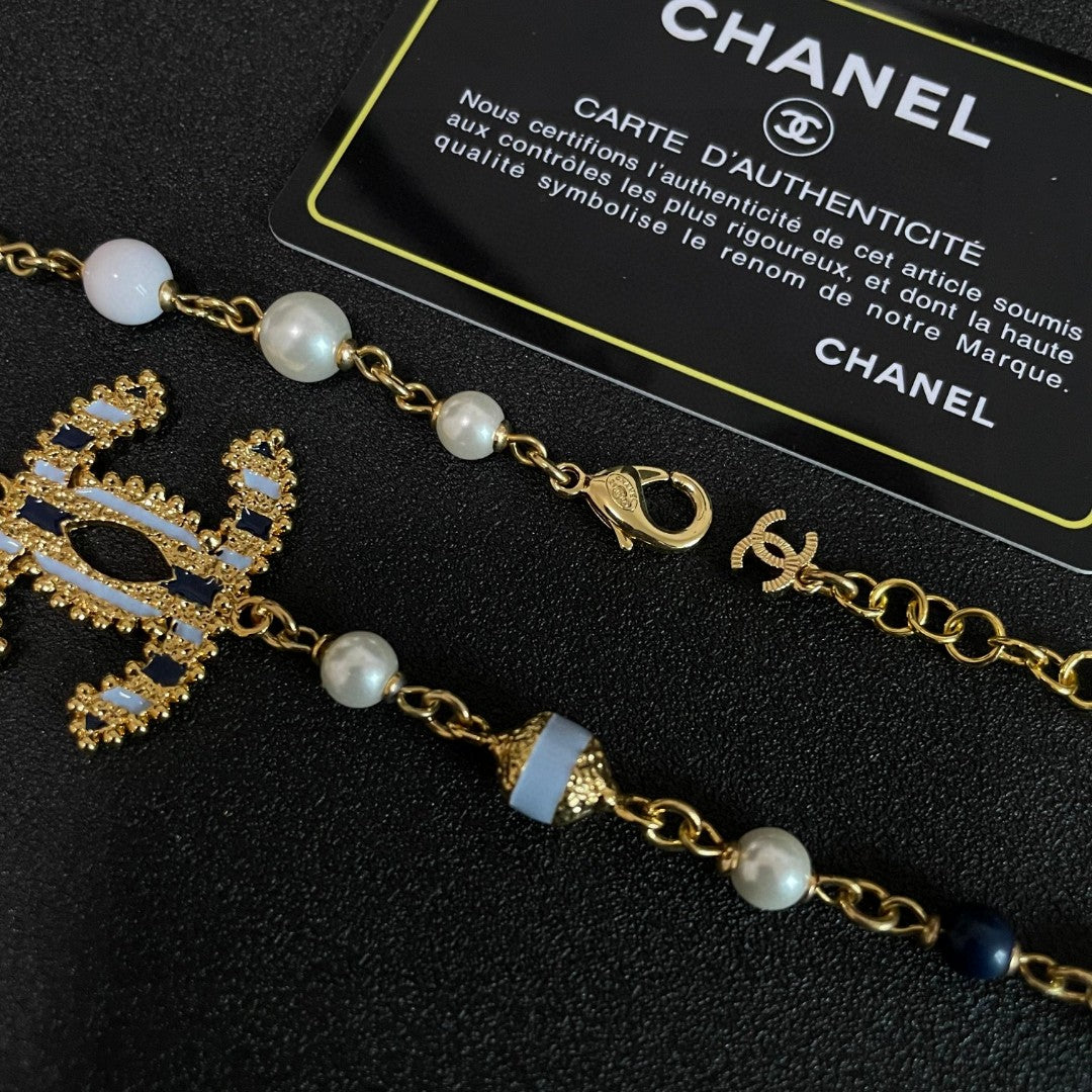 Double-C Emblem Pearl-Detail Pendant Necklace – Pearl Detail – Design 011 detail view
