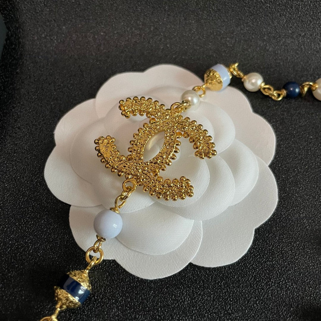 Double-C Emblem Pearl-Detail Pendant Necklace – Pearl Detail – Design 011 side detail