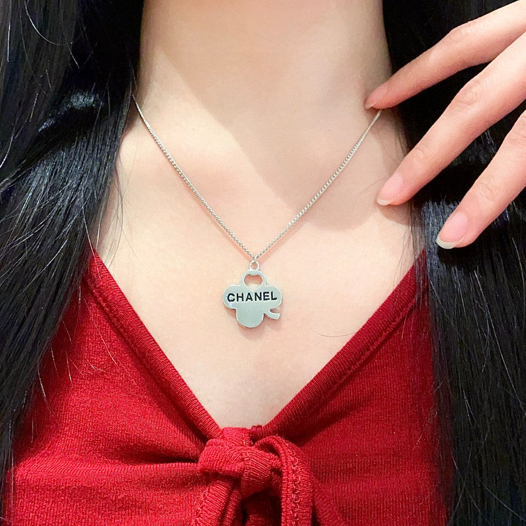 Camellia Pendant Necklace in Polished Metal-Tone – Camellia Detail – Design 022 main product view