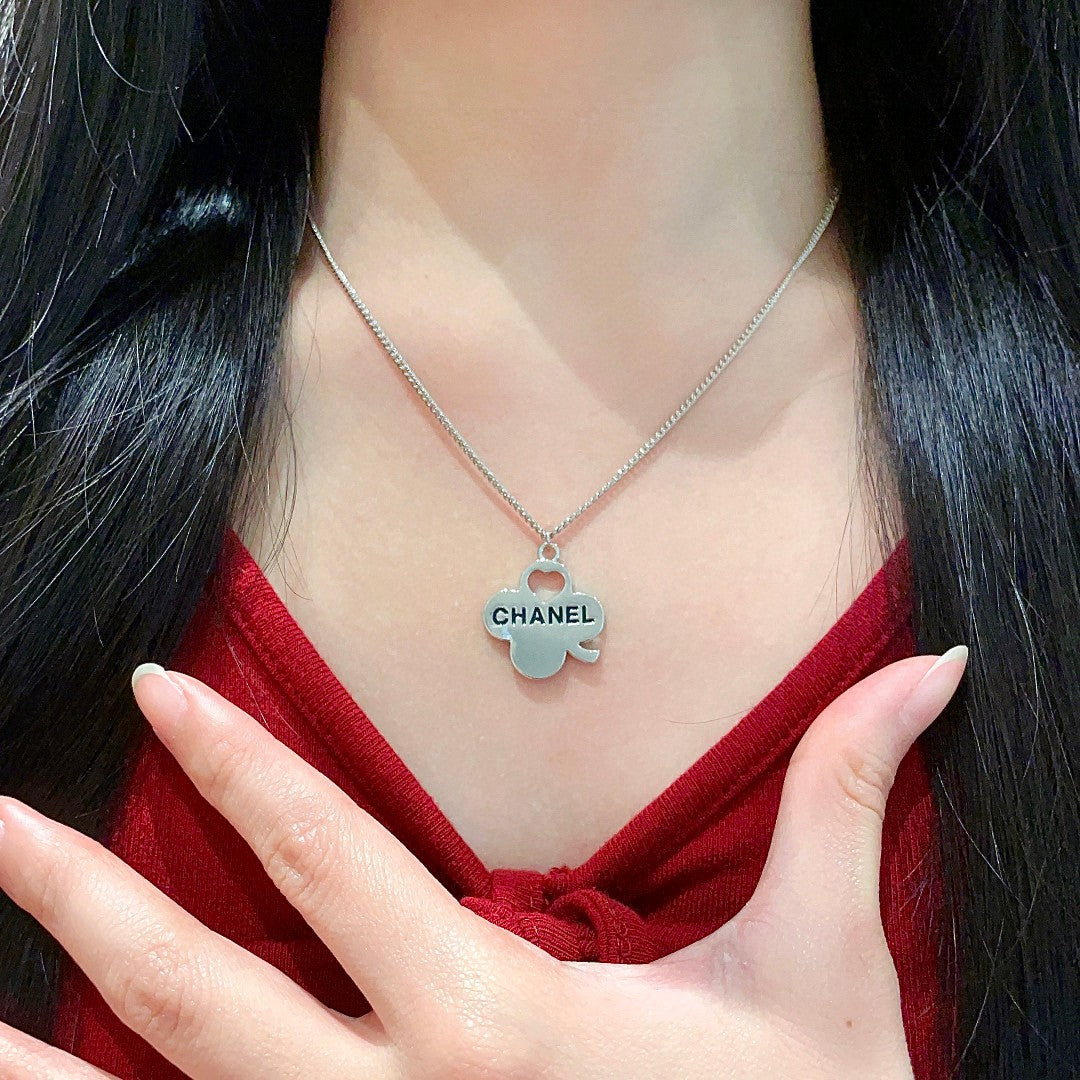 Camellia Pendant Necklace in Polished Metal-Tone – Camellia Detail – Design 002 front product view