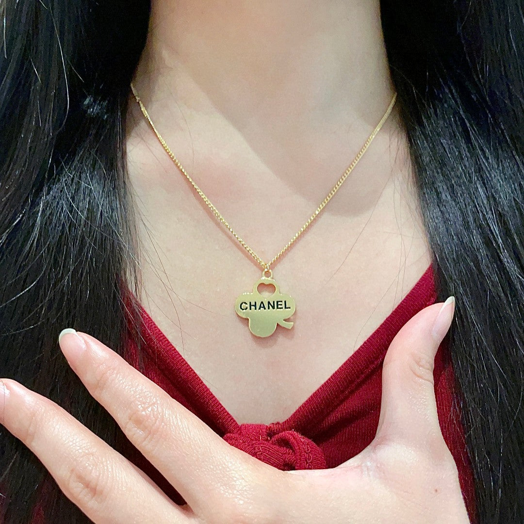 Camellia Pendant Necklace in Polished Metal-Tone – Camellia Detail front product view