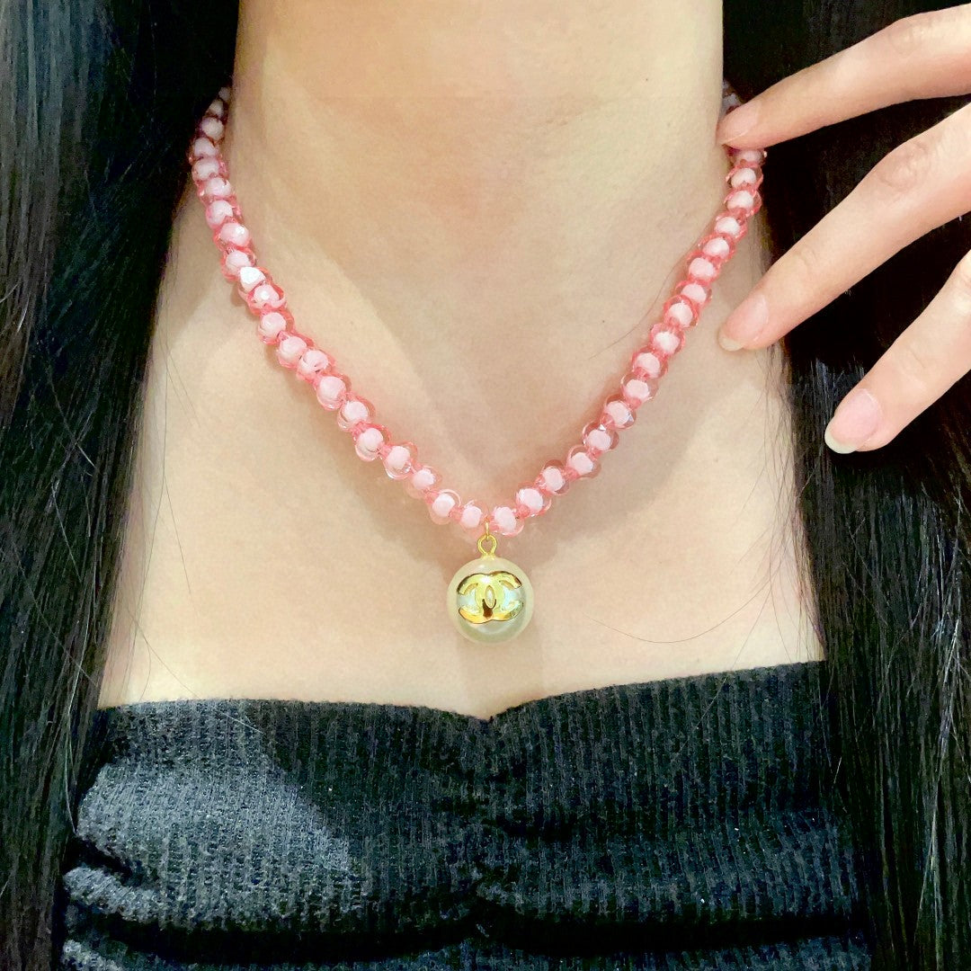 Double-C Emblem Pearl-Detail Pendant Necklace – Pearl Detail – Design 010 main product view