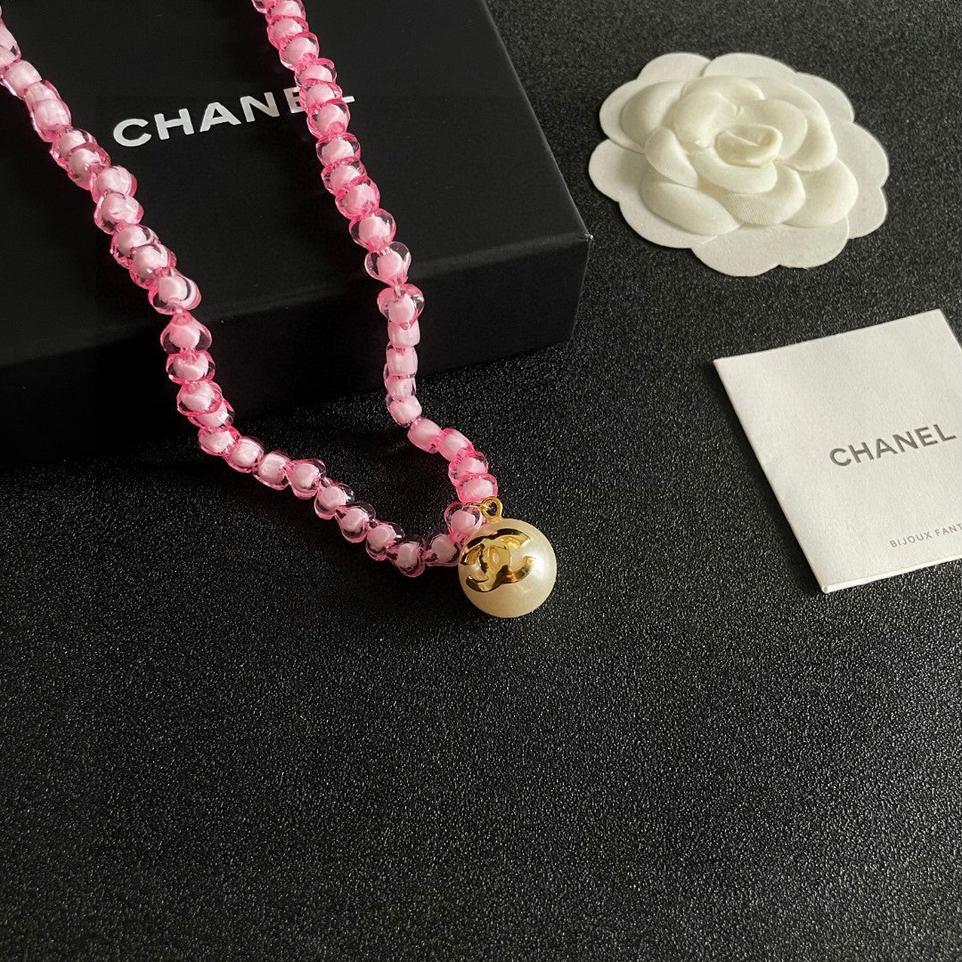 Double-C Emblem Pearl-Detail Pendant Necklace – Pearl Detail – Design 010 styled product view