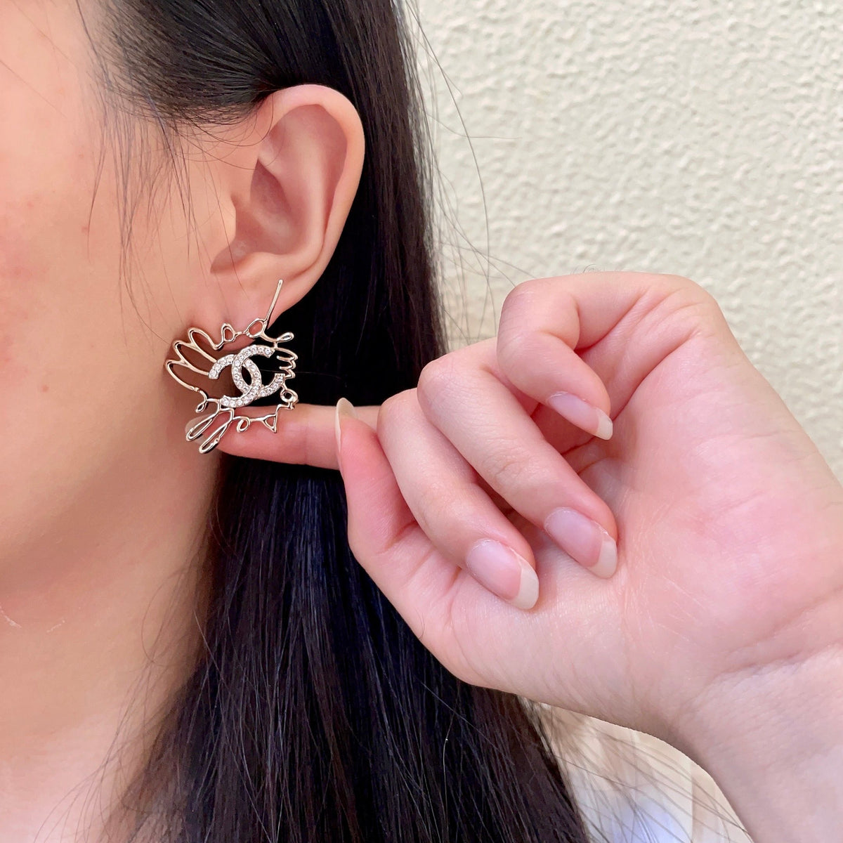 Double-C Emblem Crystal-Accent Stud Earrings – Design 010 front product view