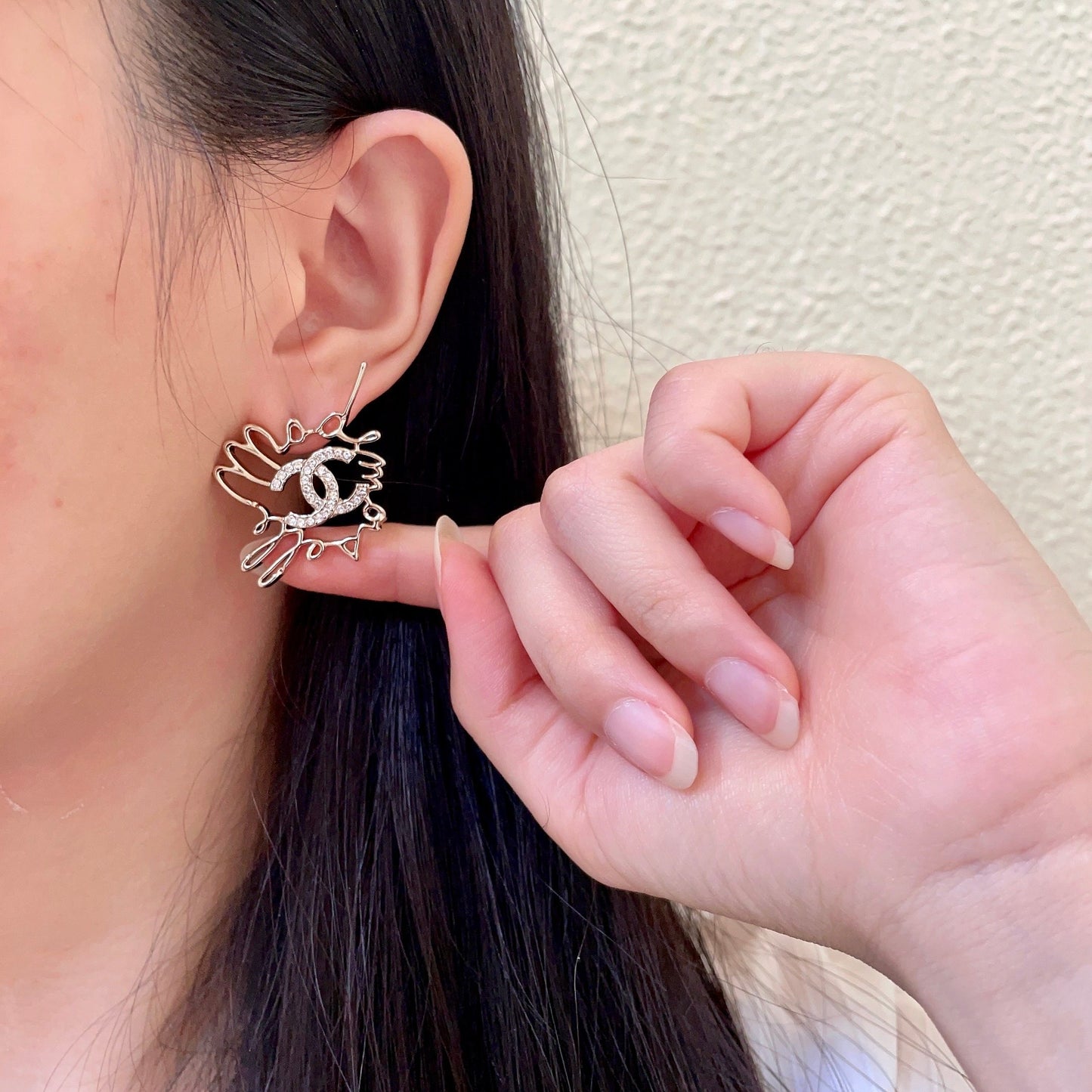 Double-C Emblem Crystal-Accent Stud Earrings – Design 013 front product view