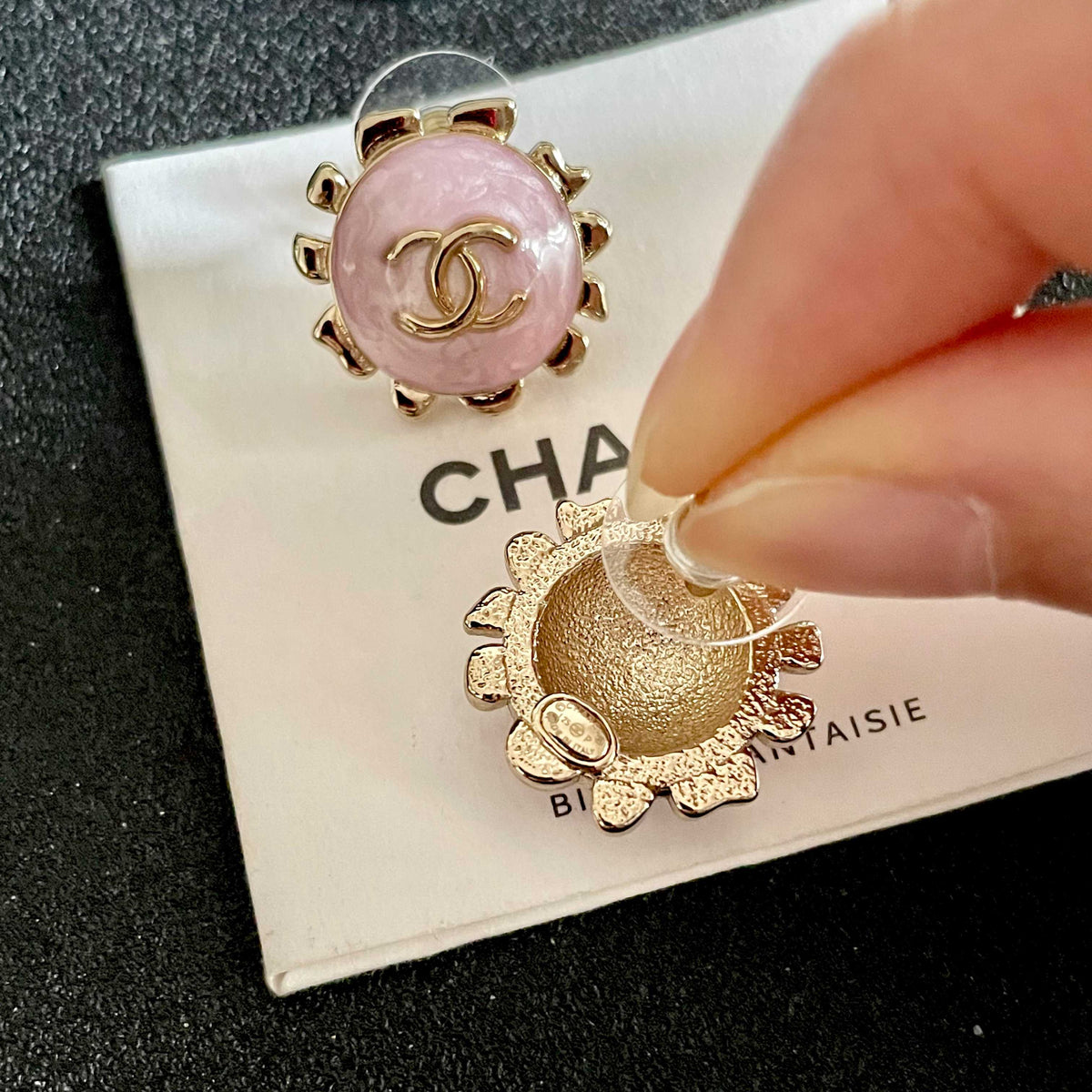 Double-C Emblem Stud Earrings in Polished Metal-Tone – Design 011 main product view