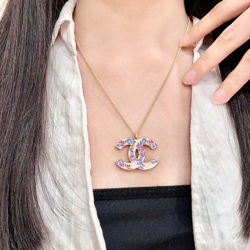 Double-C Emblem Pendant Necklace in Polished Metal-Tone – Design 016 main product view