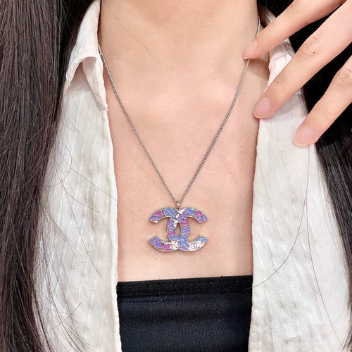 Double-C Emblem Pendant Necklace in Polished Metal-Tone – Design 015 main product view