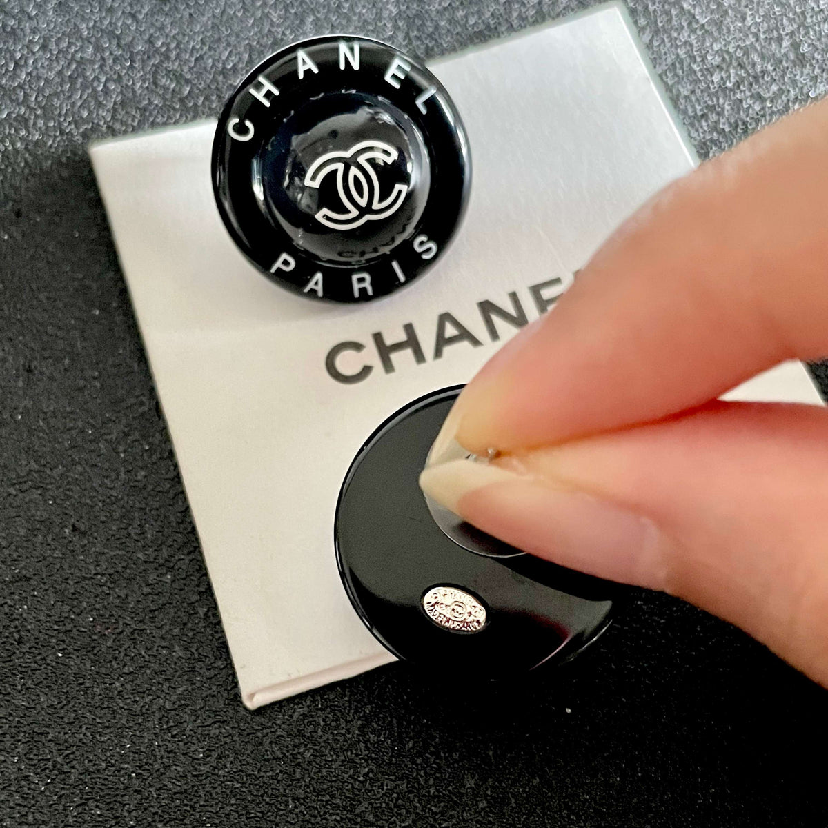 Double-C Emblem Stud Earrings in Polished Metal-Tone – Design 174 main product view