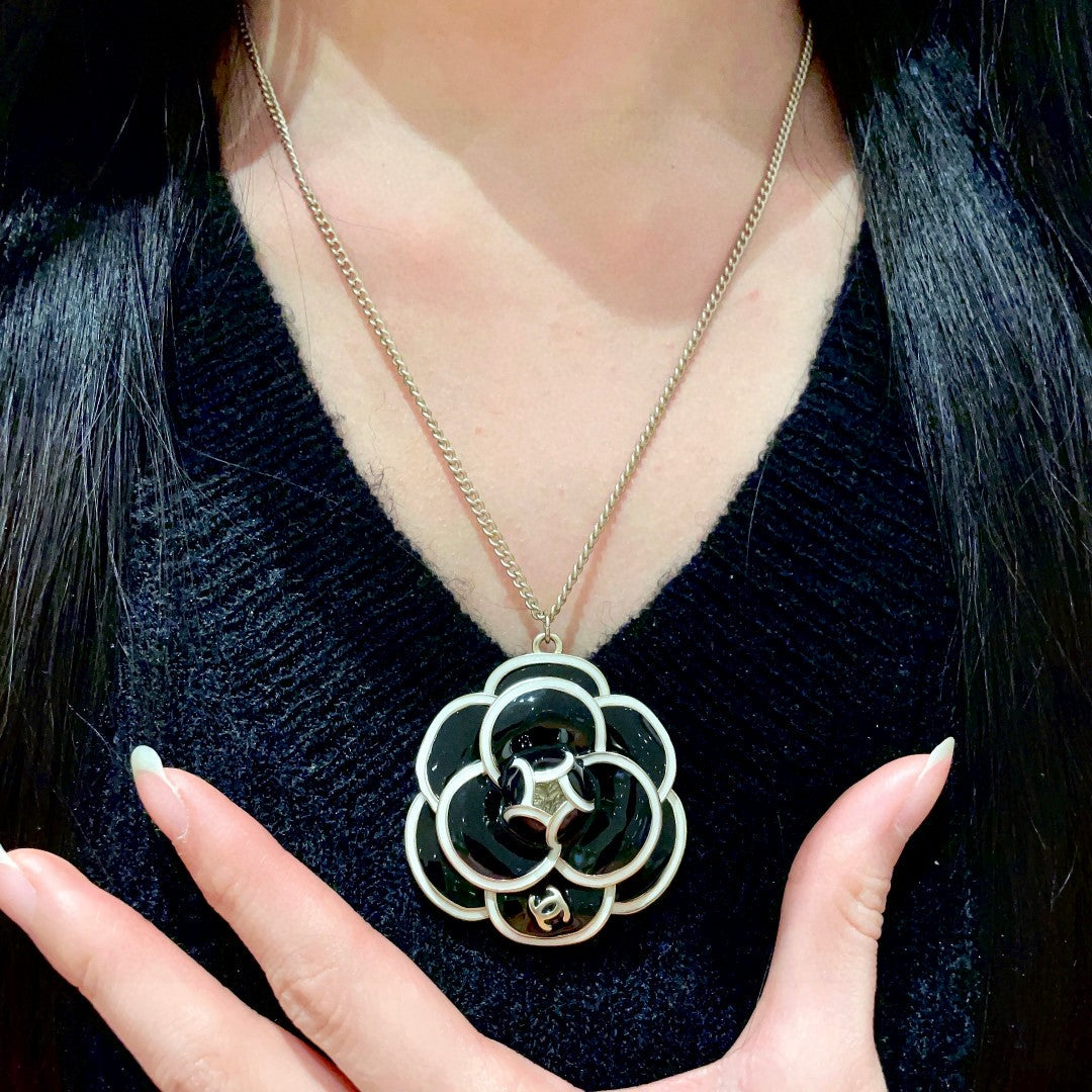 Camellia Pendant Necklace in Polished Metal-Tone – Camellia Detail – Design 008 front product view