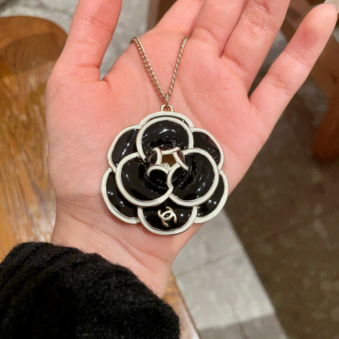 Camellia Pendant Necklace in Polished Metal-Tone – Camellia Detail – Design 008 side detail