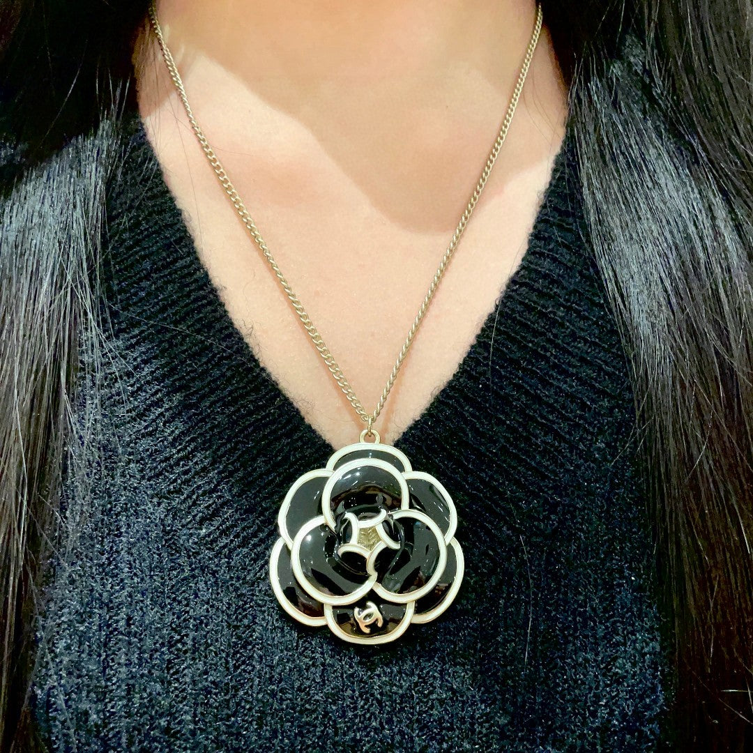 Camellia Pendant Necklace in Polished Metal-Tone – Camellia Detail – Design 008 detail view
