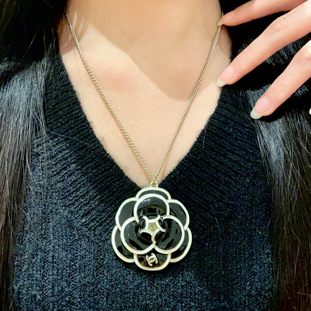 Camellia Pendant Necklace in Polished Metal-Tone – Camellia Detail – Design 008 main product view