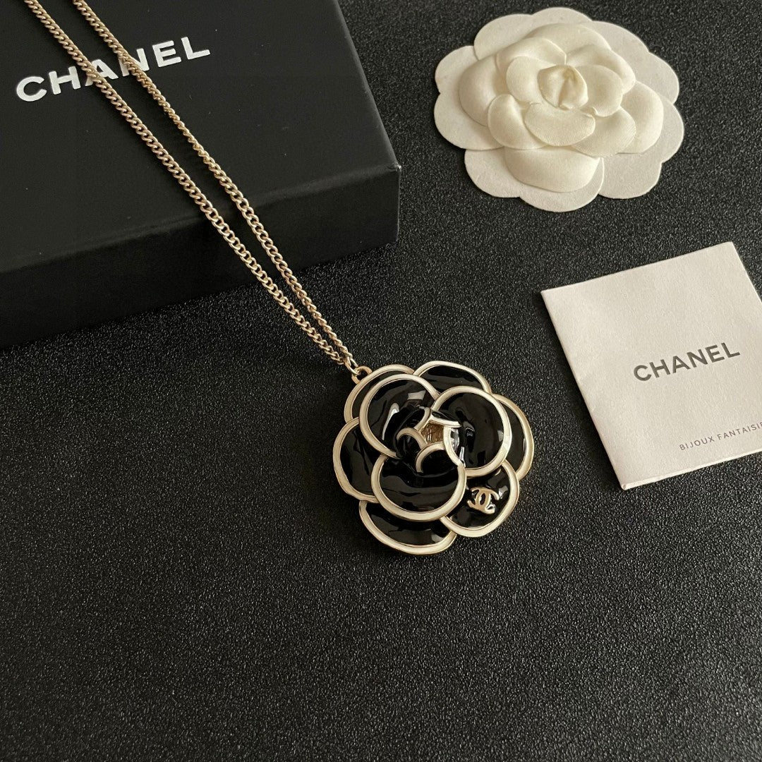 Camellia Pendant Necklace in Polished Metal-Tone – Camellia Detail – Design 008 styled product view