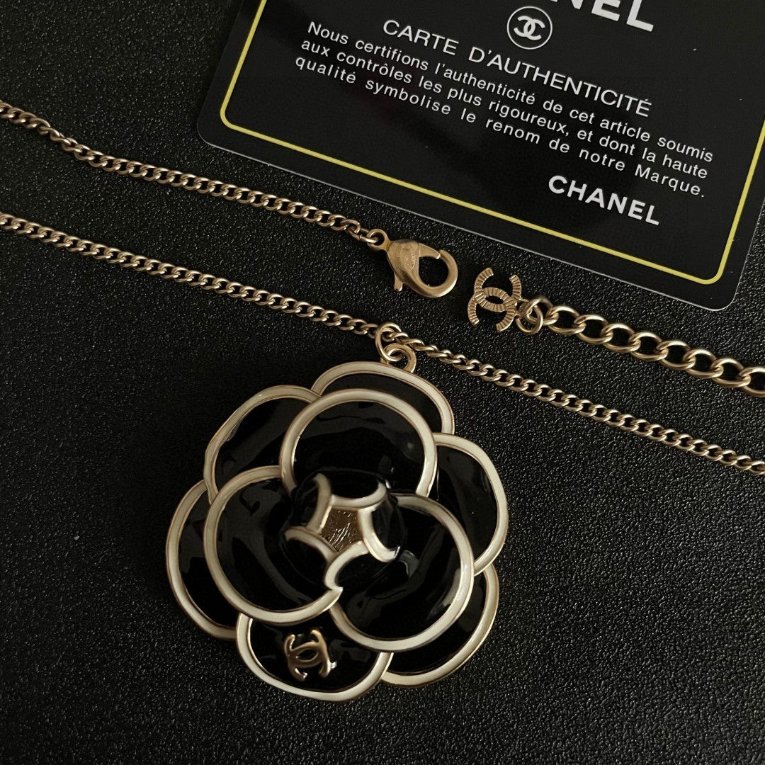 Camellia Pendant Necklace in Polished Metal-Tone – Camellia Detail – Design 008 main product view