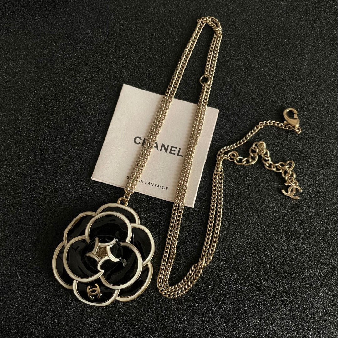 Camellia Pendant Necklace in Polished Metal-Tone – Camellia Detail – Design 008 detail view