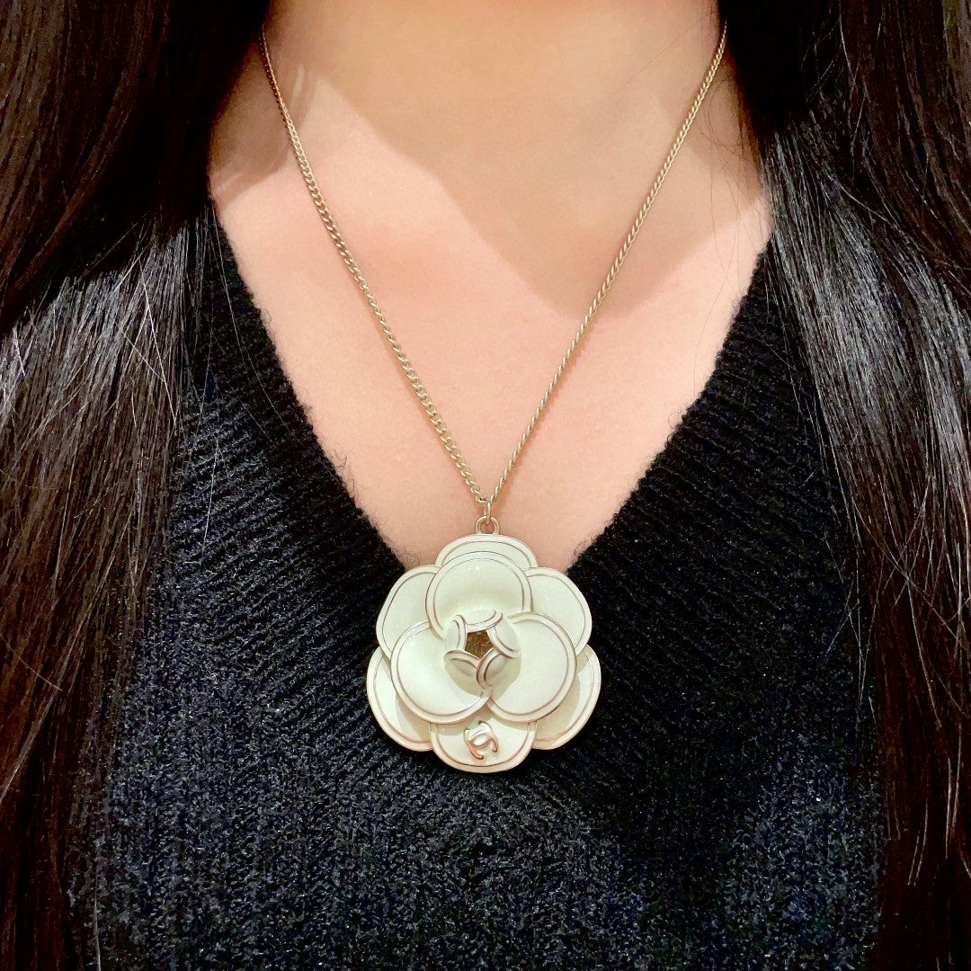 Camellia Pendant Necklace in Polished Metal-Tone – Camellia Detail – Design 007 detail view