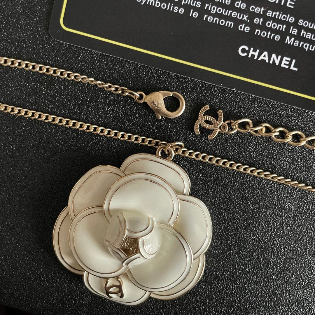 Camellia Pendant Necklace in Polished Metal-Tone – Camellia Detail – Design 007 main product view
