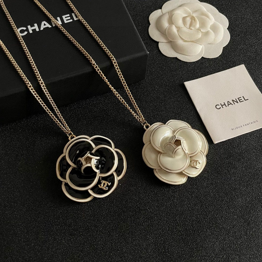 Camellia Pendant Necklace in Polished Metal-Tone – Camellia Detail – Design 007 styled product view