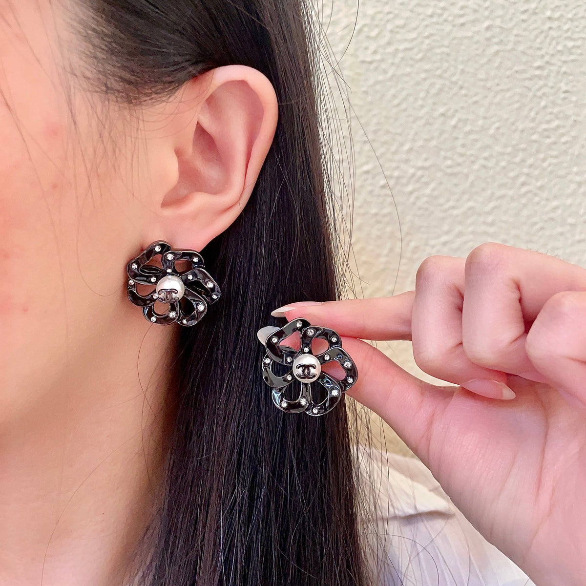 Camellia Stud Earrings in Polished Metal-Tone – Camellia Detail – Design 005 main product view