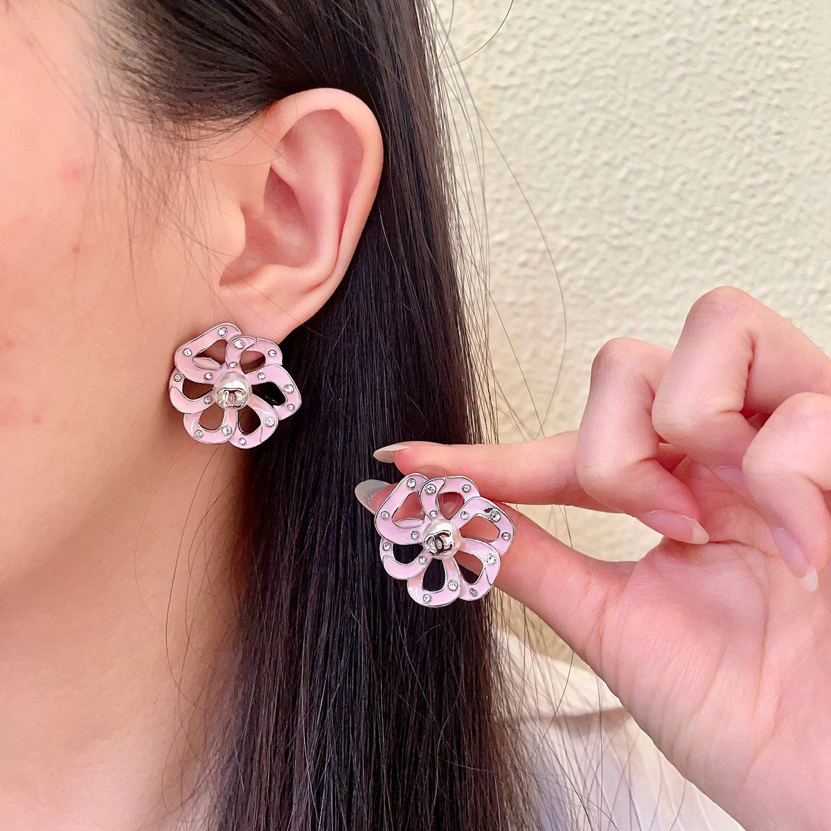Camellia Stud Earrings in Polished Metal-Tone – Camellia Detail – Design 003 main product view