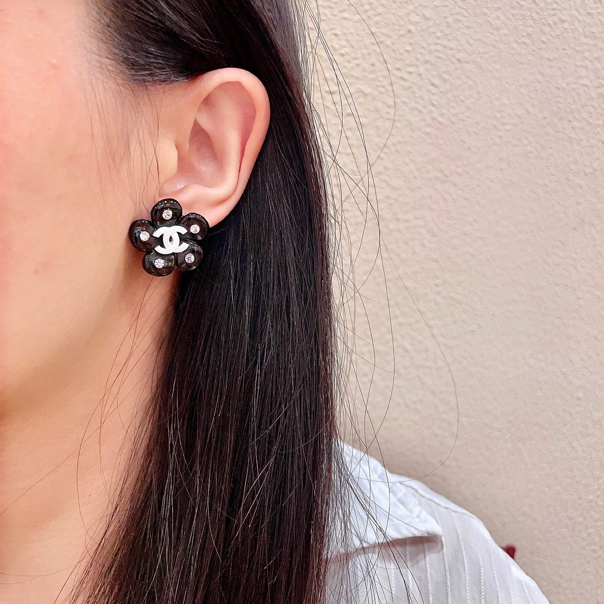 Camellia Stud Earrings in Polished Metal-Tone – Camellia Detail – Design 047 detail view
