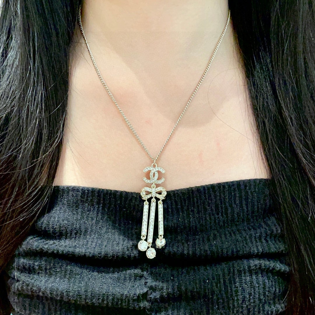 Double-C Emblem Crystal-Accent Pendant Necklace – Design 008 detail view