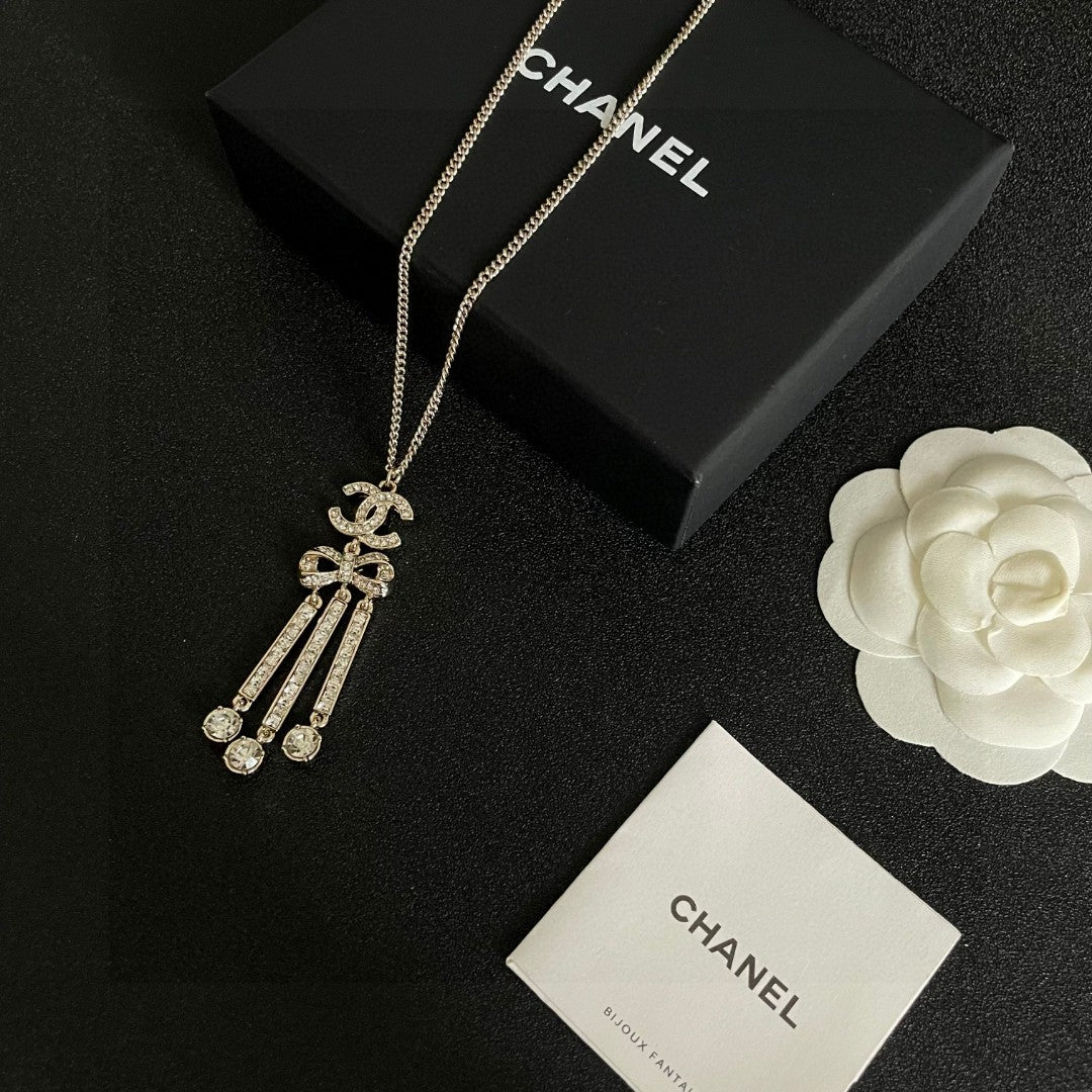 Double-C Emblem Crystal-Accent Pendant Necklace – Design 008 close-up detail