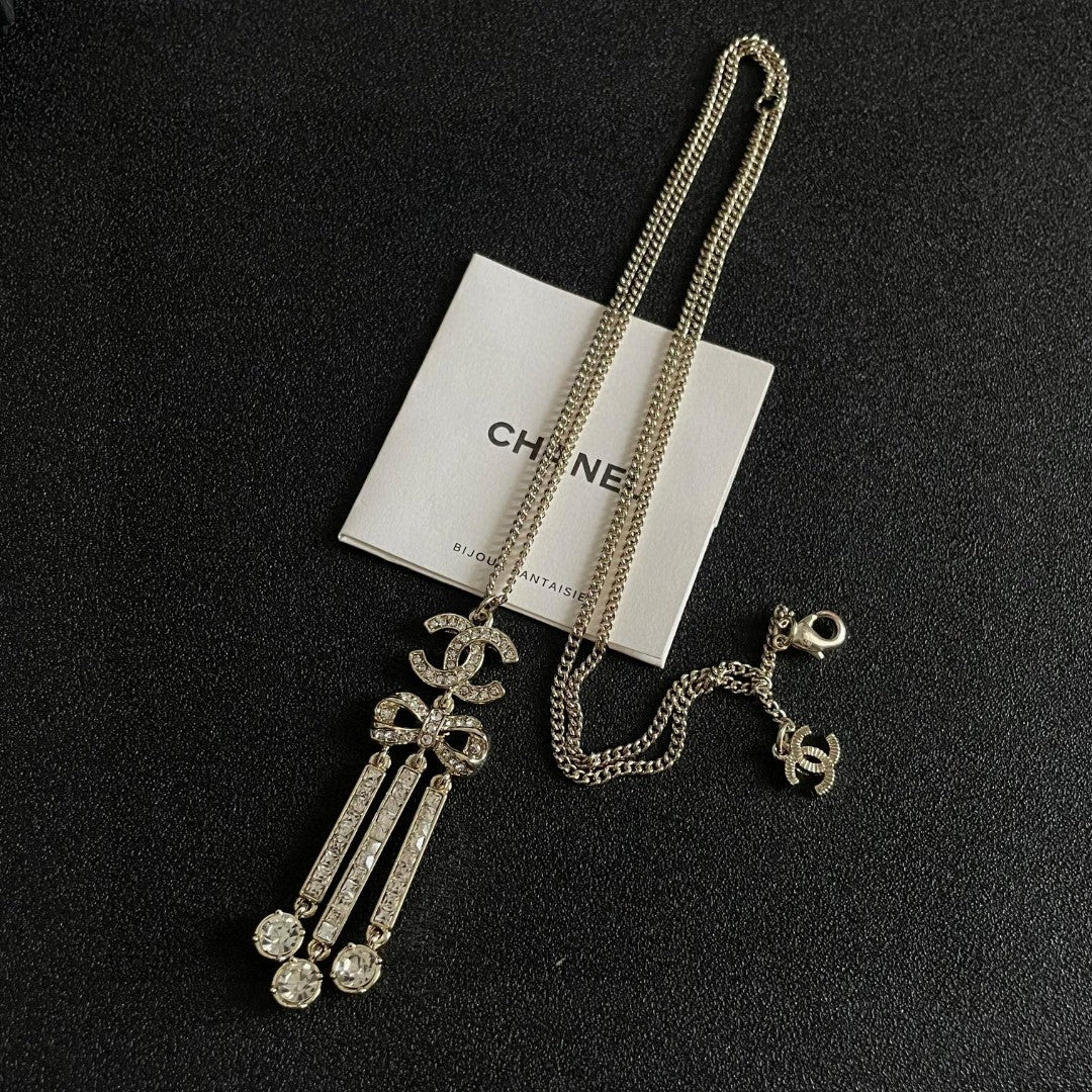 Double-C Emblem Crystal-Accent Pendant Necklace – Design 008 detail view