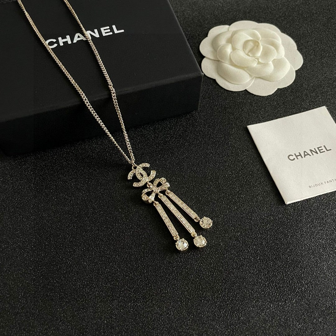 Double-C Emblem Crystal-Accent Pendant Necklace – Design 008 styled product view