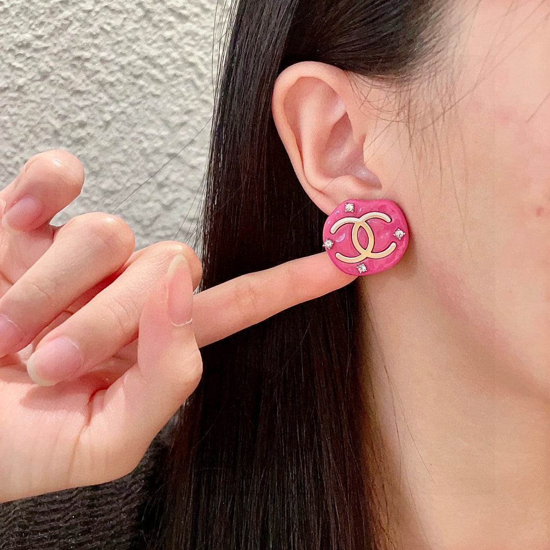 Double-C Emblem Crystal-Accent Stud Earrings – Design 059 detail view