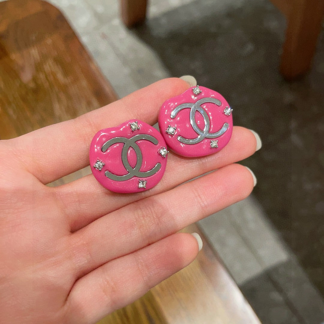 Double-C Emblem Crystal-Accent Stud Earrings – Design 059 main product view