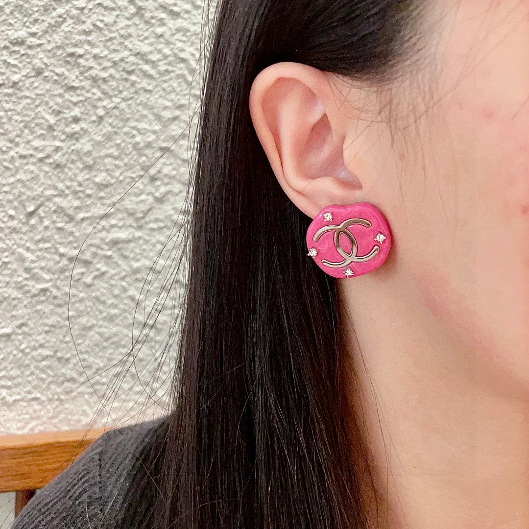 Double-C Emblem Crystal-Accent Stud Earrings – Design 006 front product view