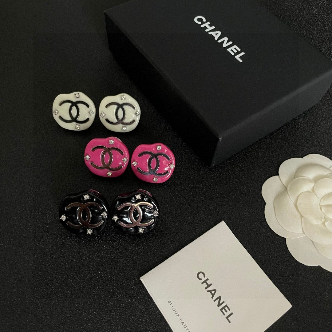 Double-C Emblem Crystal-Accent Stud Earrings – Design 059 close-up detail