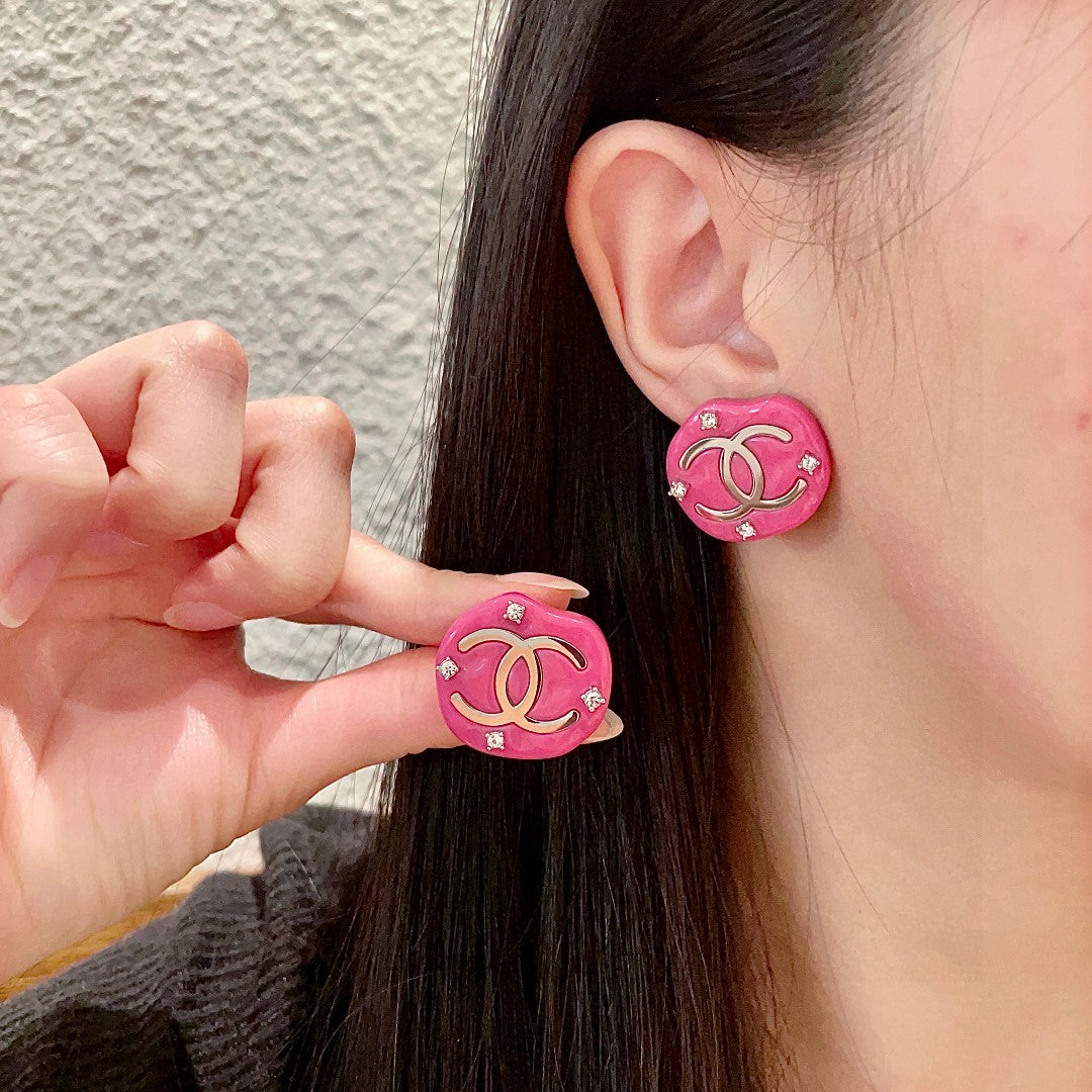 Double-C Emblem Crystal-Accent Stud Earrings – Design 006 side detail