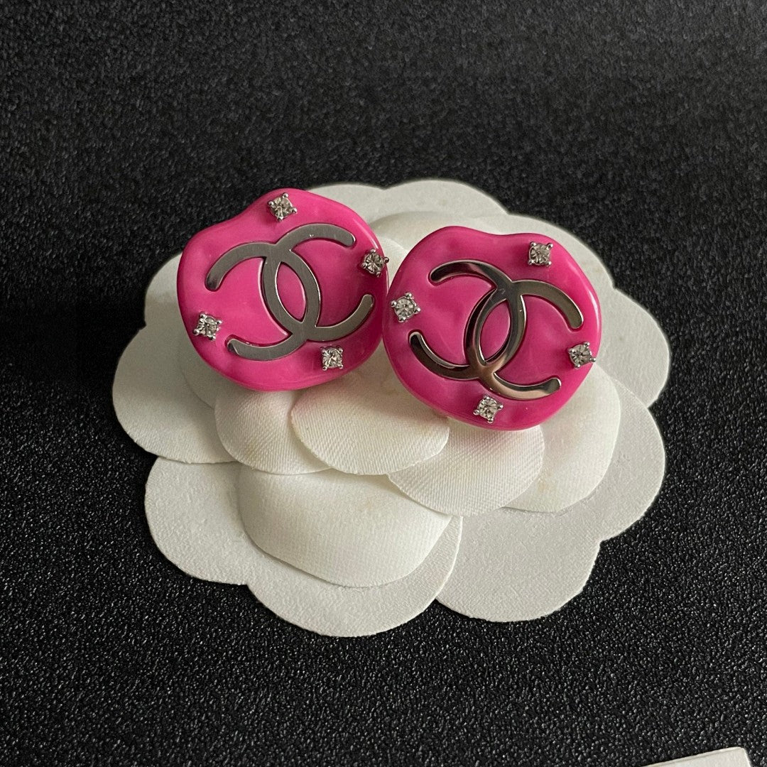 Double-C Emblem Crystal-Accent Stud Earrings – Design 059 front product view