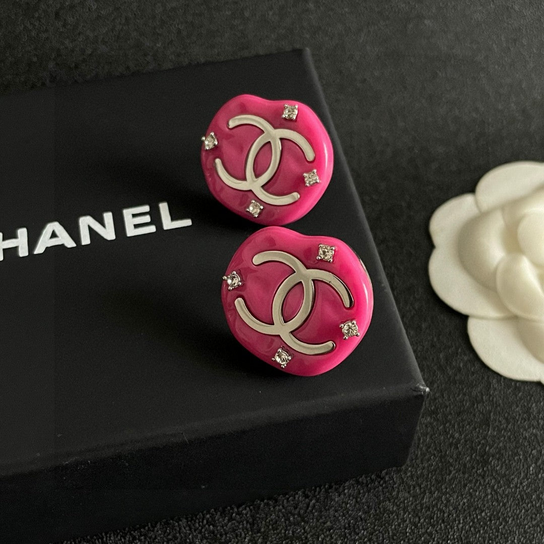 Double-C Emblem Crystal-Accent Stud Earrings – Design 006 detail view