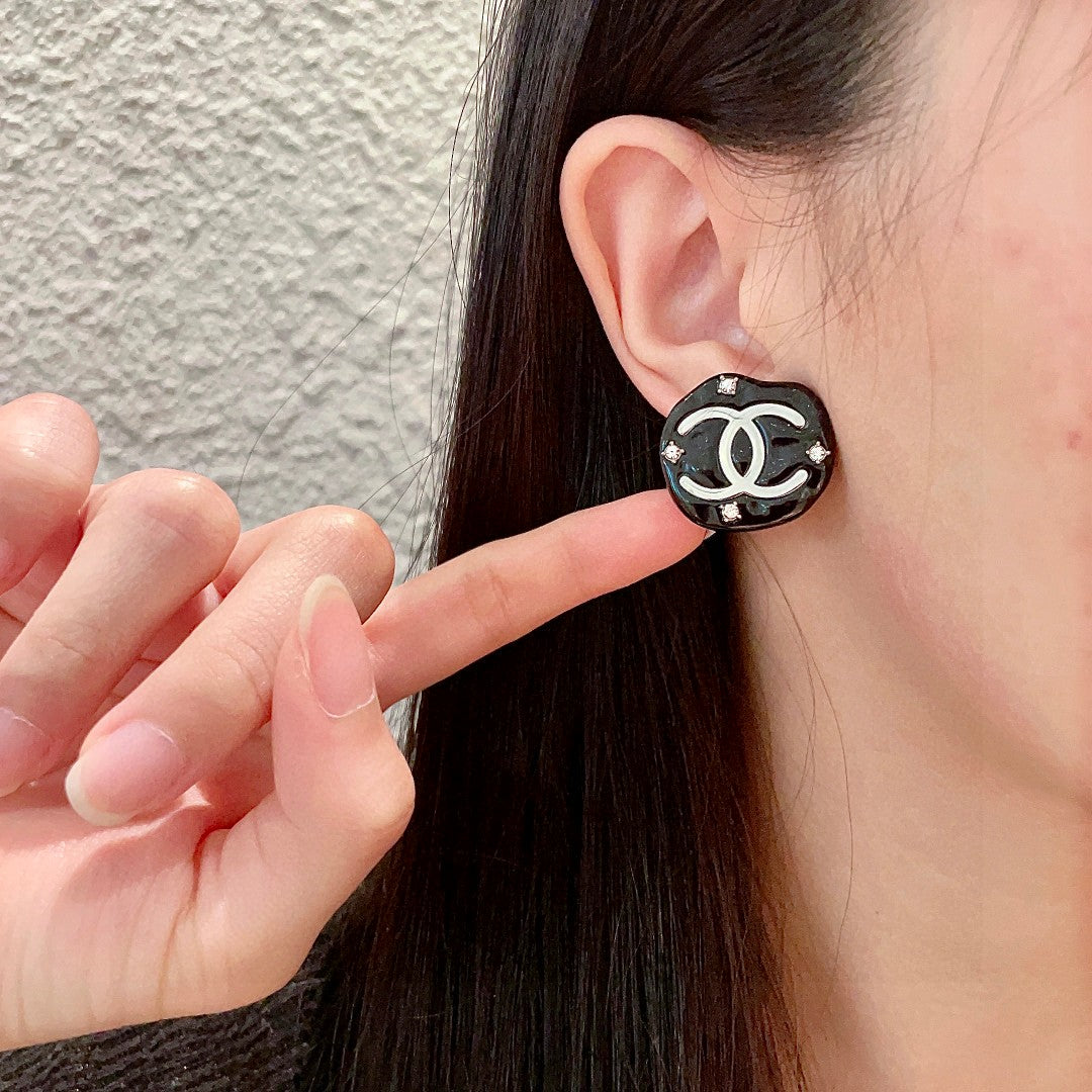 Double-C Emblem Crystal-Accent Stud Earrings – Design 005 front product view