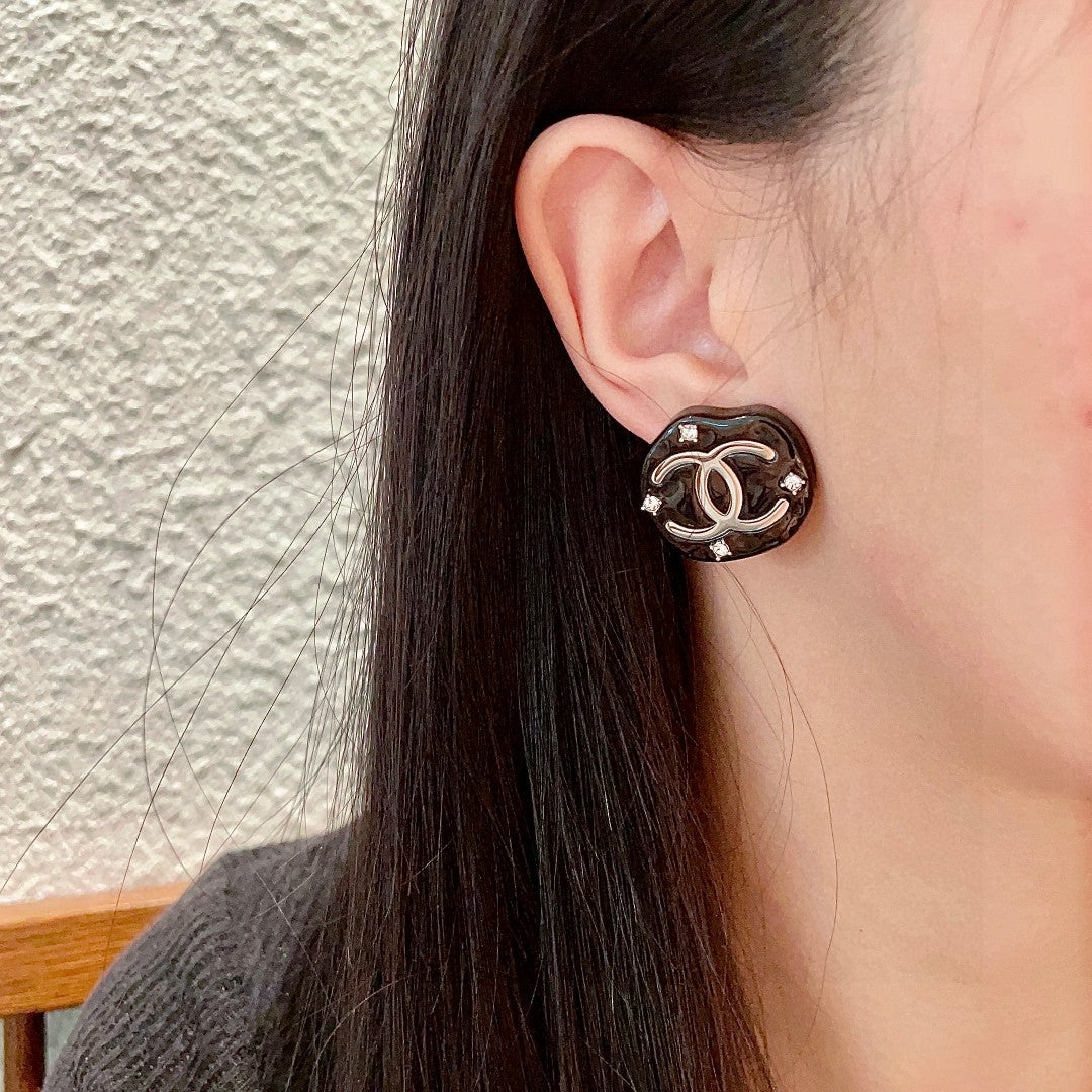 Double-C Emblem Crystal-Accent Stud Earrings – Design 058 detail view