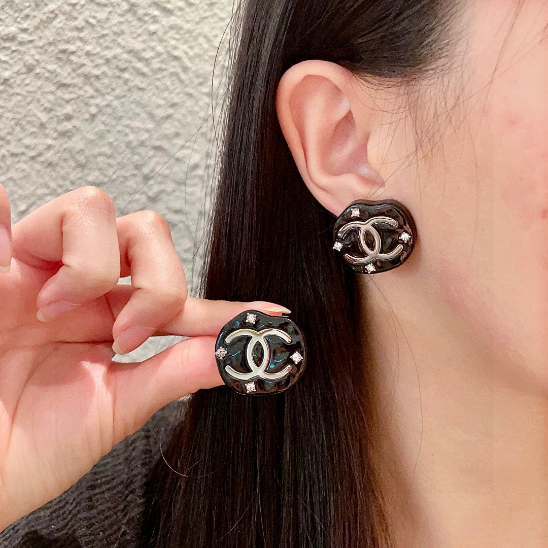 Double-C Emblem Crystal-Accent Stud Earrings – Design 005 main product view