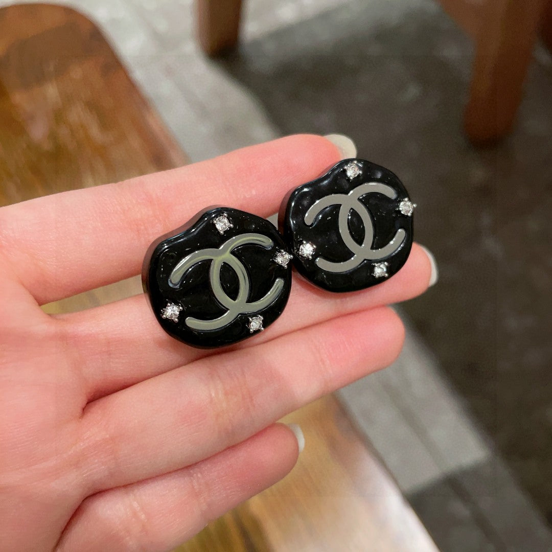Double-C Emblem Crystal-Accent Stud Earrings – Design 005 side detail