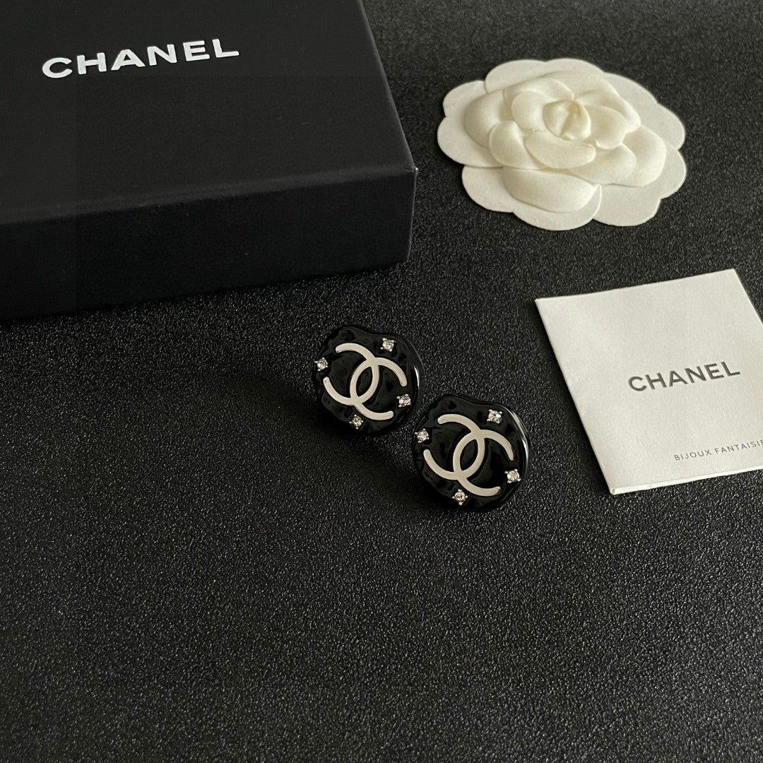 Double-C Emblem Crystal-Accent Stud Earrings – Design 005 styled product view